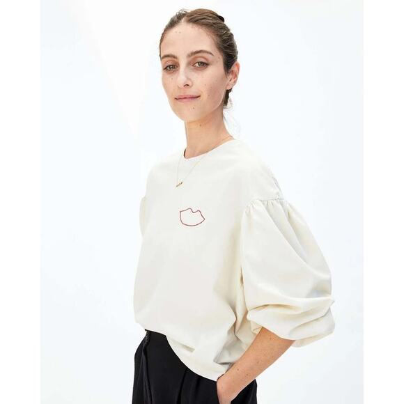 Clare V Drop Shoulder Puff Sleeve Tee in Cream Poppy - Picture 1 of 7